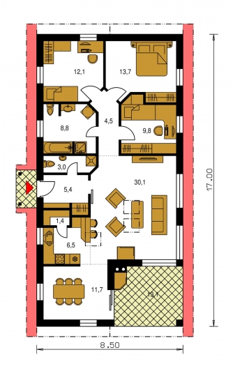 Mirror image | Floor plan of ground floor - BUNGALOW 110